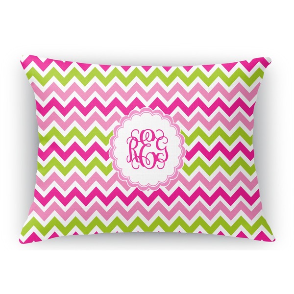 Custom Pink & Green Chevron Rectangular Throw Pillow Case (Personalized)