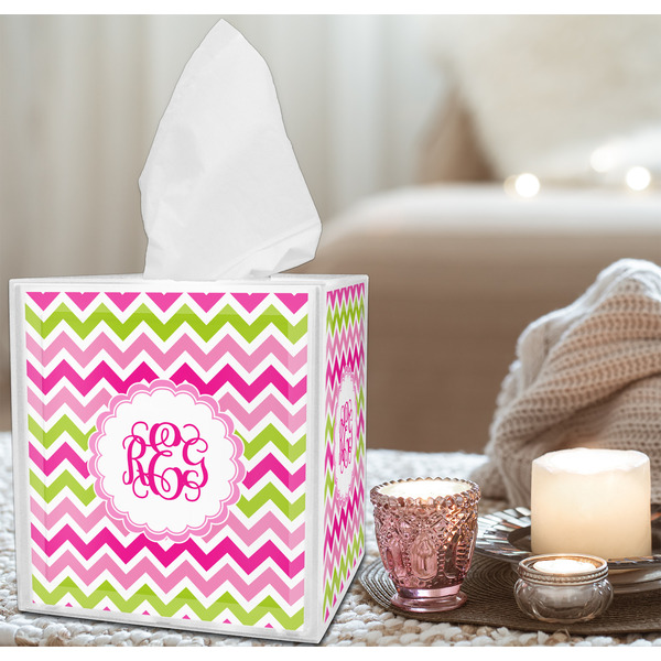 Pink & Green Chevron Tissue Box - LIFESTYLE