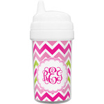 Pink & Green Chevron Toddler Sippy Cup (Personalized)