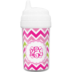 Pink & Green Chevron Toddler Sippy Cup (Personalized)