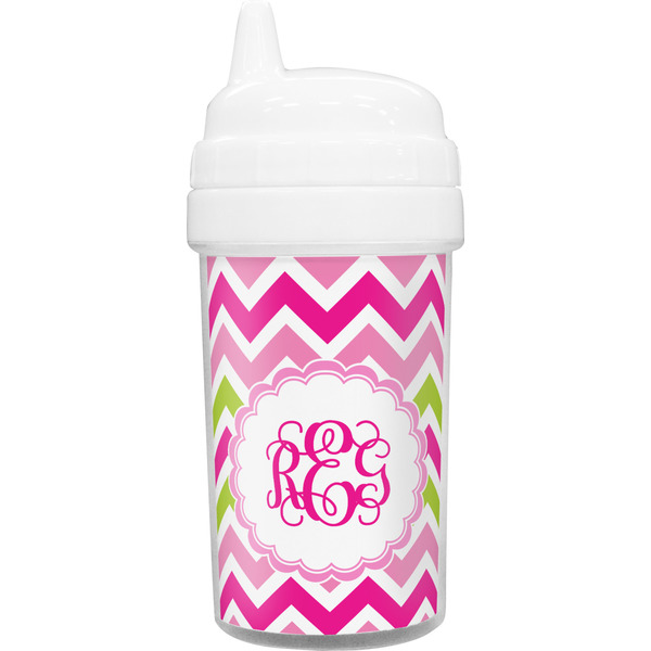 Custom Pink & Green Chevron Toddler Sippy Cup (Personalized)