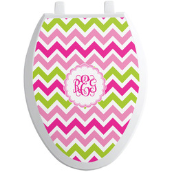 Pink & Green Chevron Toilet Seat Decal - Elongated (Personalized)