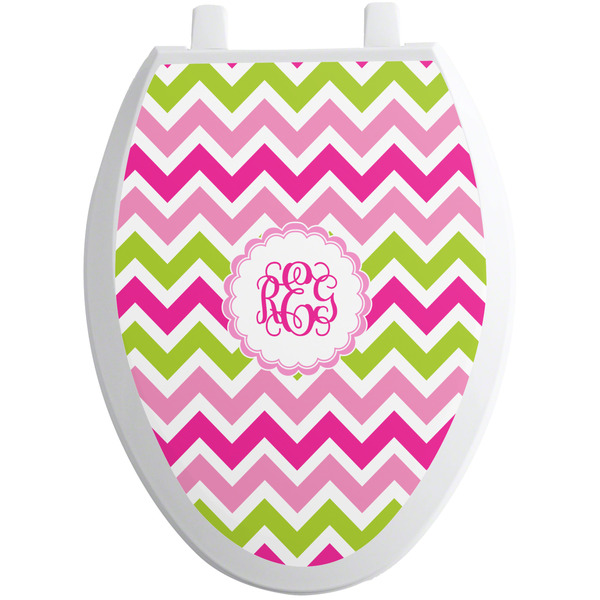 Custom Pink & Green Chevron Toilet Seat Decal - Elongated (Personalized)