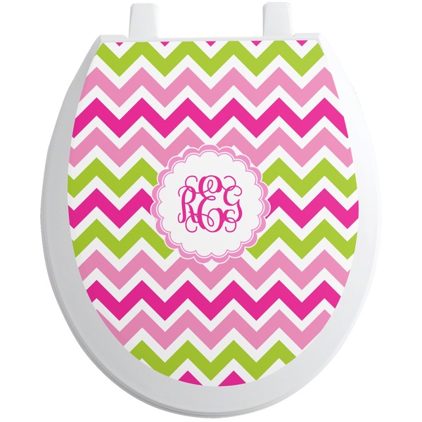 Custom Pink & Green Chevron Toilet Seat Decal - Round (Personalized)