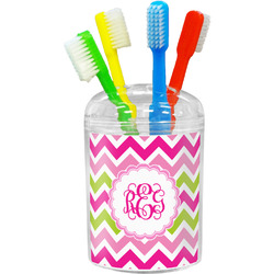Pink & Green Chevron Toothbrush Holder (Personalized)