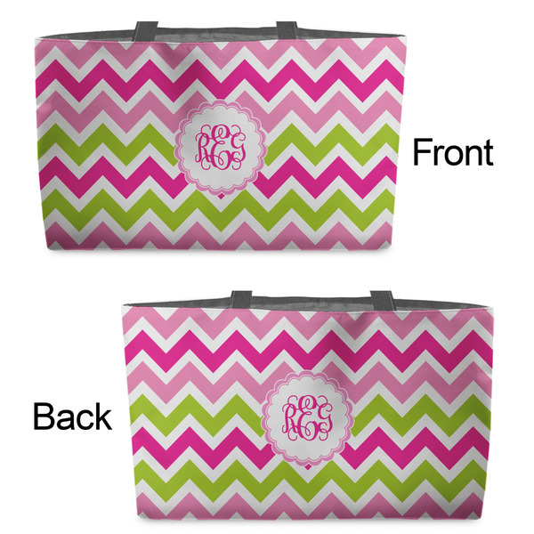 Pink & Green Chevron Tote w/Black Handles - Front & Back Views
