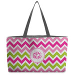 Pink & Green Chevron Beach Totes Bag - w/ Black Handles (Personalized)