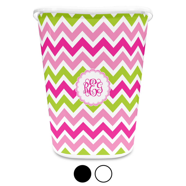 Pink & Green Chevron Custom Waste Basket