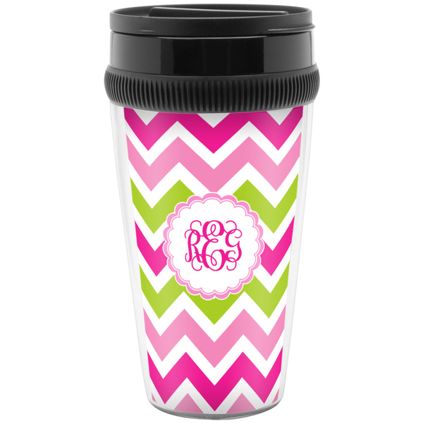 Custom Pink & Green Chevron Acrylic Travel Mug without Handle (Personalized)