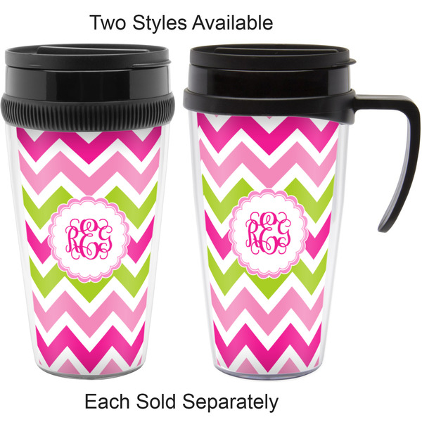 Pink & Green Chevron Travel Mugs - with & without Handle