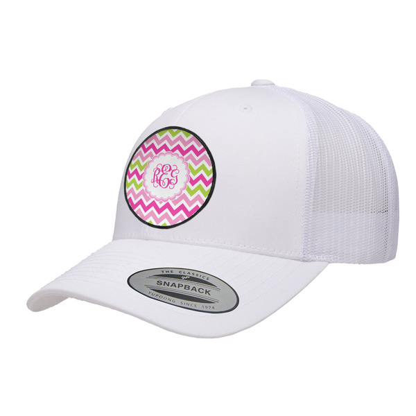 Custom Pink & Green Chevron Trucker Hat - White (Personalized)