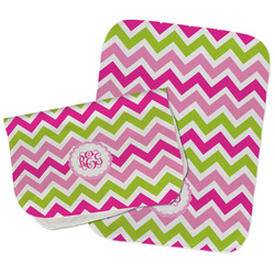 Pink & Green Chevron Burp Cloths - Fleece - Set of 2 w/ Monogram