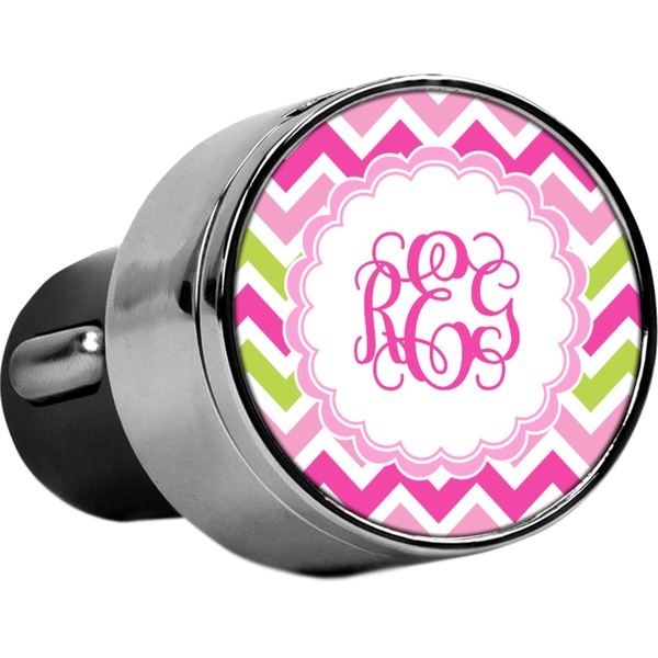 Custom Pink & Green Chevron USB Car Charger (Personalized)