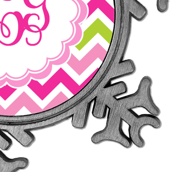 Pink & Green Chevron Vintage Snowflake - Detail
