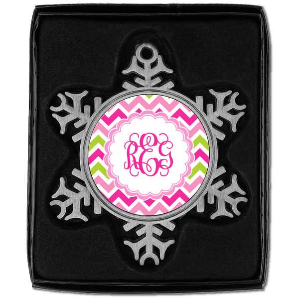 Pink & Green Chevron Vintage Snowflake - In box