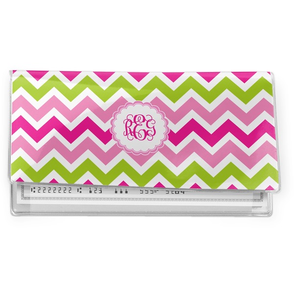 Custom Pink & Green Chevron Vinyl Checkbook Cover (Personalized)