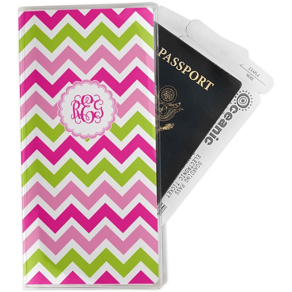 Custom Pink & Green Chevron Travel Document Holder