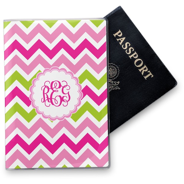 Custom Pink & Green Chevron Vinyl Passport Holder (Personalized)