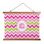 Pink & Green Chevron Wall Hanging Tapestry - Wide (Personalized)