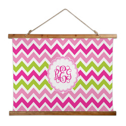 Pink & Green Chevron Wall Hanging Tapestry - Wide (Personalized)