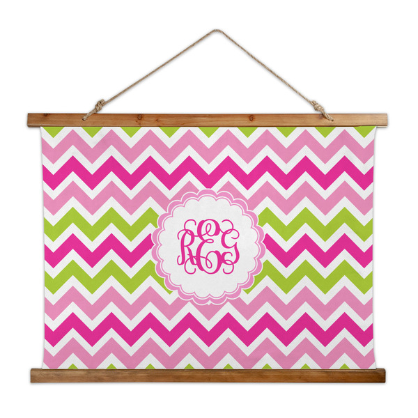 Custom Pink & Green Chevron Wall Hanging Tapestry - Wide (Personalized)