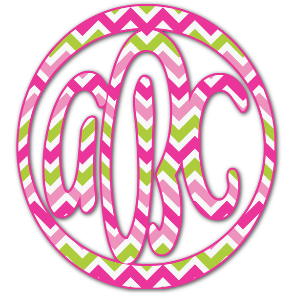 Custom Pink & Green Chevron Monogram Decal - Small (Personalized)