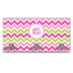 Pink & Green Chevron Wall Mounted Coat Rack (Personalized)
