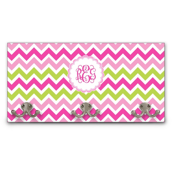 Custom Pink & Green Chevron Wall Mounted Coat Rack (Personalized)