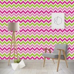 Pink & Green Chevron Wallpaper & Surface Covering (Water Activated - Removable)
