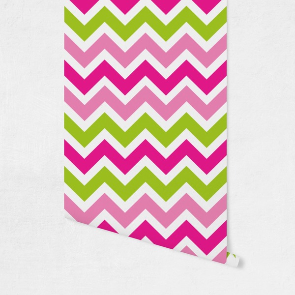 Pink & Green Chevron Wallpaper on Wall