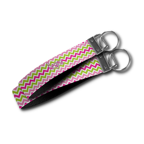 Pink & Green Chevron Webbing Keychain FOBs - Size Comparison