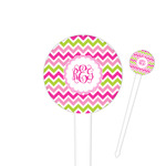 Pink & Green Chevron 4" Round Plastic Food Picks - White - Double Sided (Personalized)