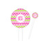 Pink & Green Chevron 4" Round Plastic Food Picks - White - Single Sided (Personalized)