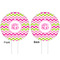 Pink & Green Chevron White Plastic 6" Food Pick - Round - Double Sided - Front & Back