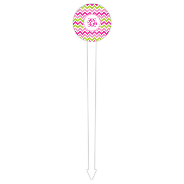 Pink & Green Chevron White Plastic 6" Food Pick - Round - Single Pick