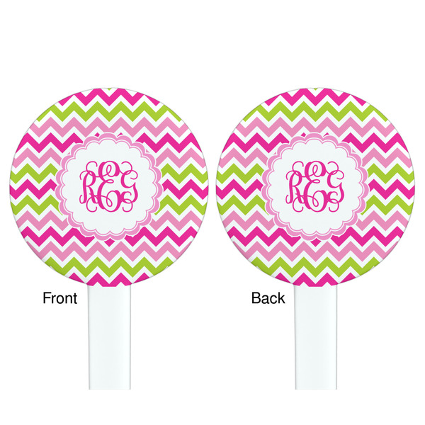 Pink & Green Chevron White Plastic 7" Stir Stick - Double Sided - Round - Front & Back