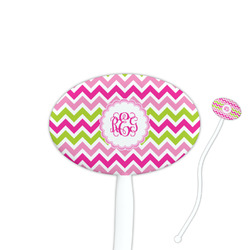 Pink & Green Chevron Oval Plastic Stir Sticks (Personalized)