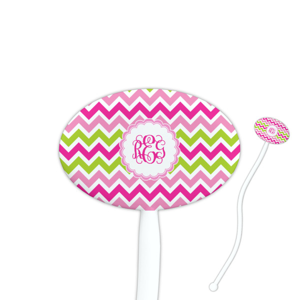 Custom Pink & Green Chevron Oval Plastic Stir Sticks (Personalized)