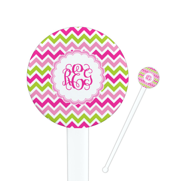 Custom Pink & Green Chevron Round Plastic Stir Sticks (Personalized)