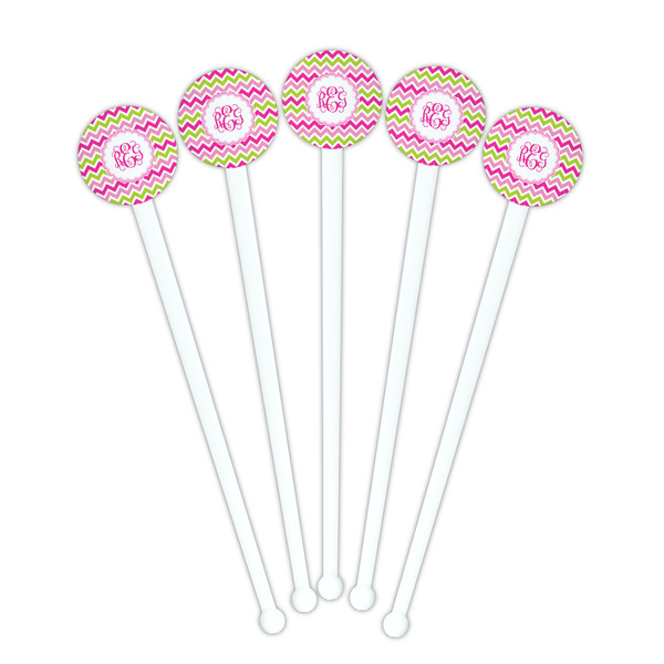 Pink & Green Chevron White Plastic 7" Stir Stick - Round - Fan View