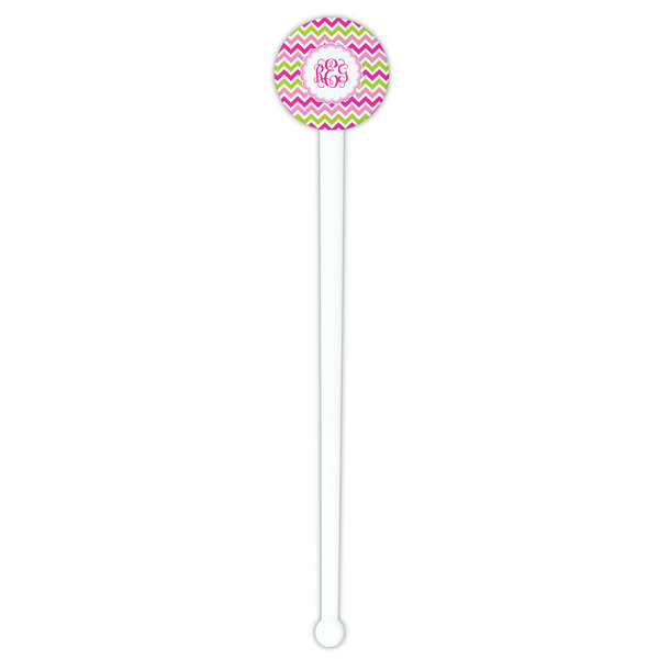 Pink & Green Chevron White Plastic 7" Stir Stick - Round - Single Stick