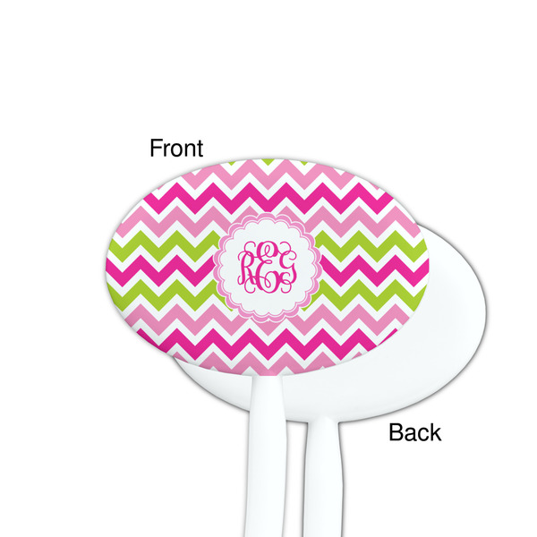 Pink & Green Chevron White Plastic 7" Stir Stick - Single Sided - Oval - Front & Back