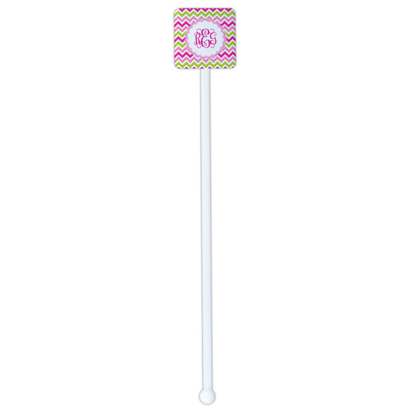 Pink & Green Chevron White Plastic Stir Stick - Double Sided - Square - Single Stick