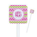 Pink & Green Chevron Square Plastic Stir Sticks - Double Sided (Personalized)