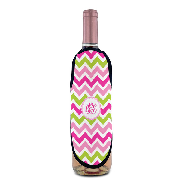 Pink & Green Chevron Wine Bottle Apron - IN CONTEXT