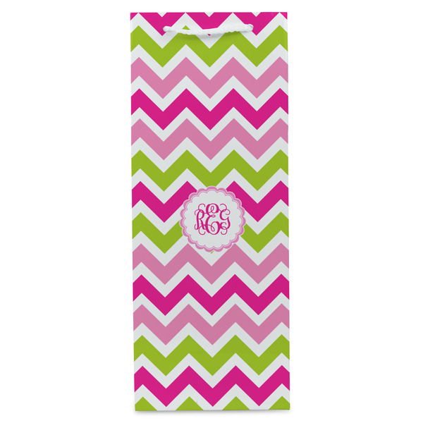 Pink & Green Chevron Wine Gift Bag - Gloss - Front