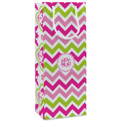 Pink & Green Chevron Wine Gift Bags (Personalized)