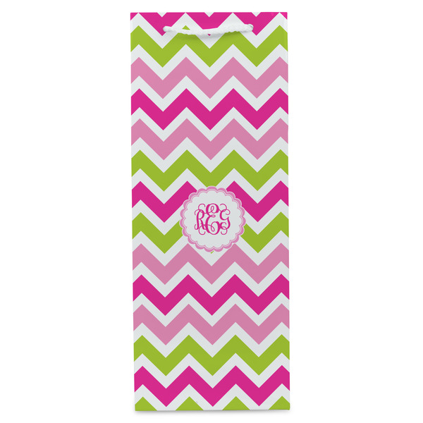 Pink & Green Chevron Wine Gift Bag - Matte - Front