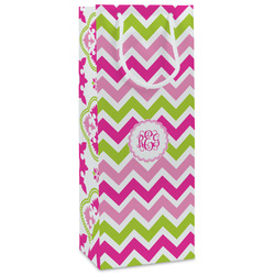 Pink & Green Chevron Wine Gift Bags - Matte (Personalized)