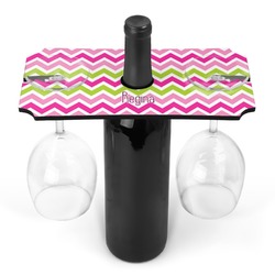 Pink & Green Chevron Wine Bottle & Glass Holder (Personalized)